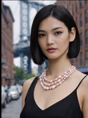 Vintage Japan Pink Pearl Multi Strand Necklace Cha Cha Bridal Coquette Statement